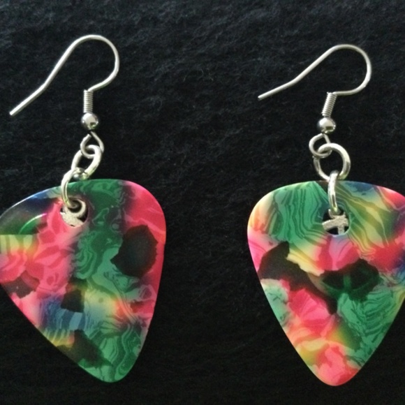 Neon Guitar Pick Earrings - Picture 2 of 3